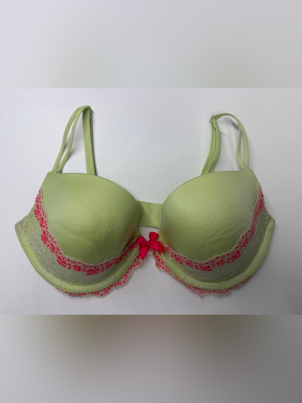 Victoria’s Secret Very Sexy Push Up Bra 34DD Lime Green Pink Lace 2012